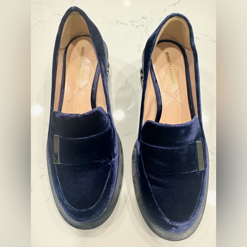 Nicholas Kirkwood deep navy velvet loafers 36